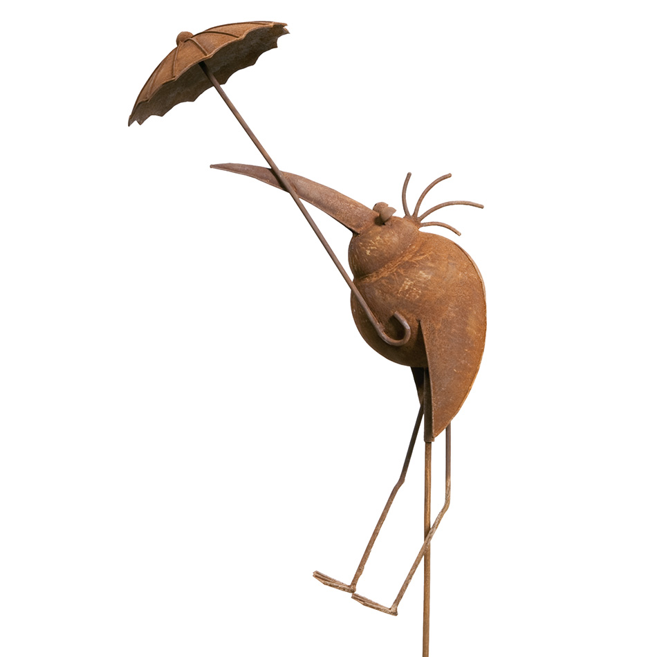 SCHOLTISSEK | KUNSTVOLLE EISEN-ACCESSOIRES | Gartenstecker RABE JAN MIT SCHIRM | B ca. 68 cm, H ca. 40 cm SCHOLTISSEK | KUNSTVOLLE EISEN-ACCESSOIRES | Gartenstecker RABE JAN MIT SCHIRM | B ca. 68 cm, H ca. 40 cm